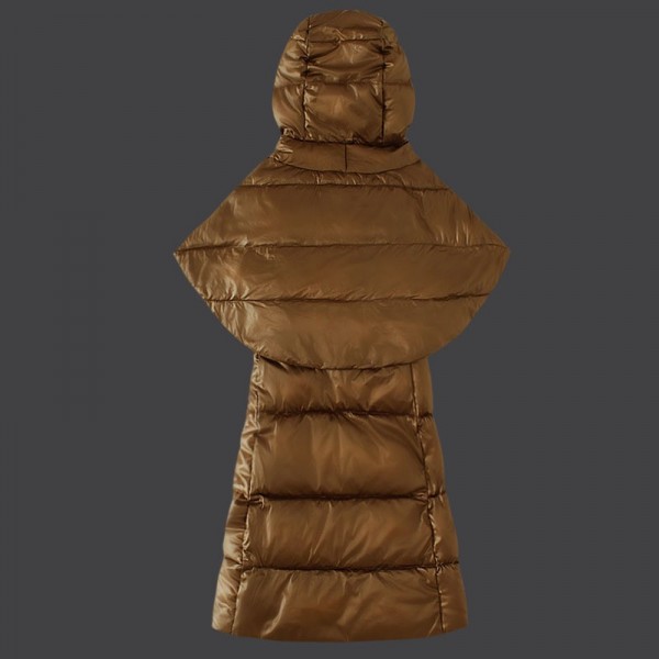 Moncler Donna Giù cappotto caffè con mantello e cappello uscita M1032